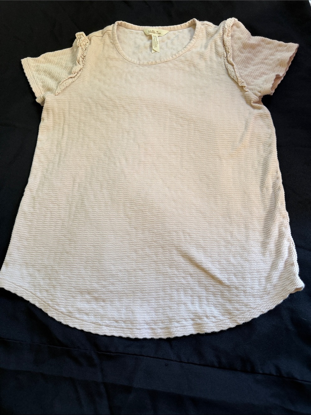 Mudd Girls Pale Pink Textured Short Sleeve Top with Ruffle Trim